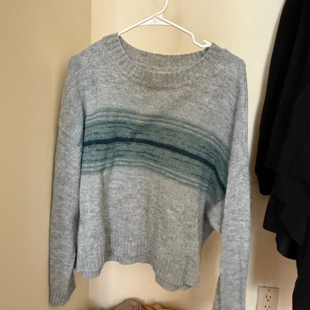 American Eagle Outfitters Gray Sweater with Teal Stripes